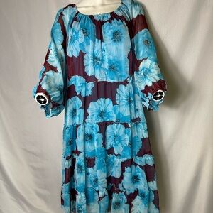 Womens Chiffon Tiered Dress 3X  Peasant Off Shoulder Linea Louis Dell'Olio